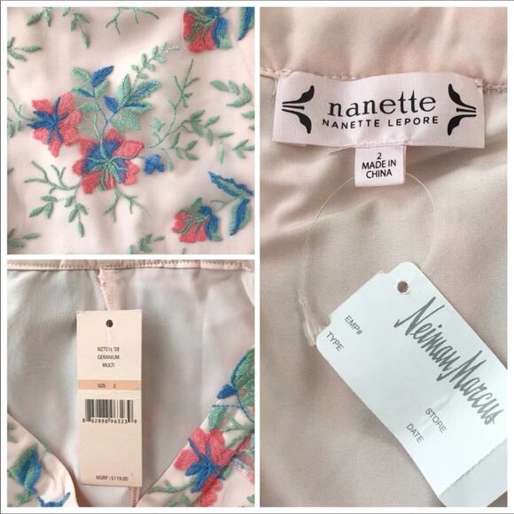 Nanette Lepore NWT Embroidered Pink & Blue Lace Floral Full A-line Skirt 2 - Picture 7 of 7